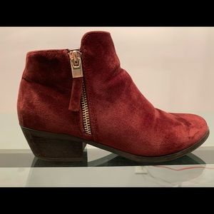 Velvet burgundy booties with gold zipper